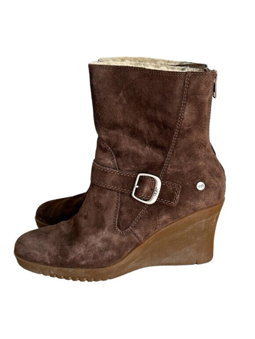UGG 5593 GISELLA brown leather suede wedge boot fleece lined size 9